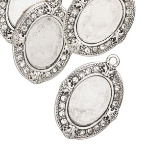 Drop, antique silver finish "pewter" (zinc-based alloy), 26x20mm Victorian oval with 16.5x11.5mm oval setting. Sold per pkg of 6.