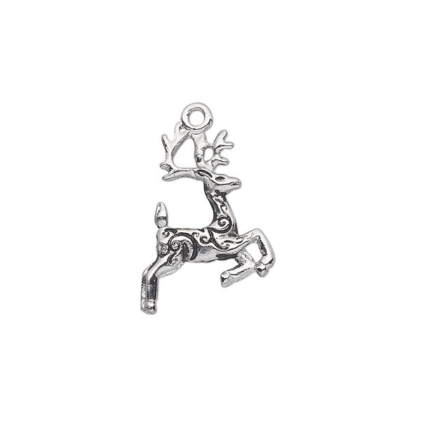 Charm, antique silver-plated "pewter" (zinc-based alloy), 20x14mm double-sided reindeer. Sold individually. image number 0