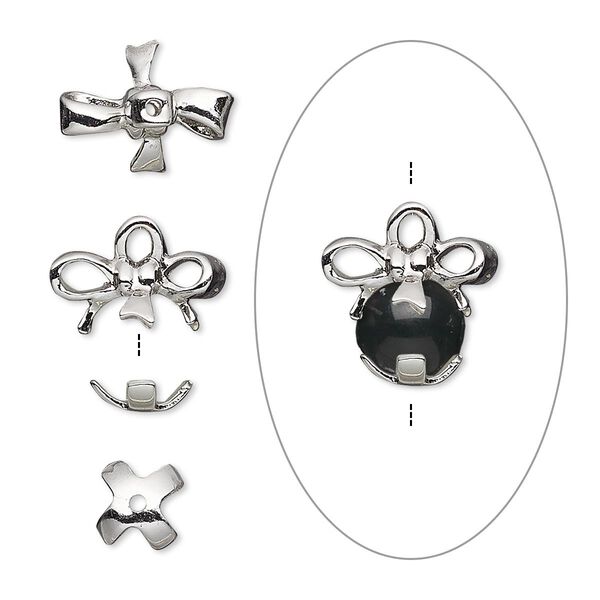 Bead cap, antique silver-plated bronze, 15x13mm with 13x9mm bow and 7.5x7.5mm bottom cap, fits 6-8mm bead. Sold per 2-piece set. image number 0