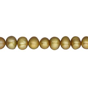 Pearl, cultured freshwater (dyed), golden olive, 5-6mm semi-round, C- grade, Mohs hardness 2-1/2 to 4. Sold per 15-inch strand.