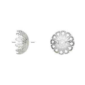 Bead cap, silver-plated brass, 12x6mm filigree dome, fits 12-14mm bead. Sold per pkg of 100.