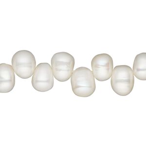 Pearl, cultured freshwater (bleached), white, 9x7mm-11x9mm top-drilled rice, C grade, Mohs hardness 2-1/2 to 4. Sold per 16-inch strand.