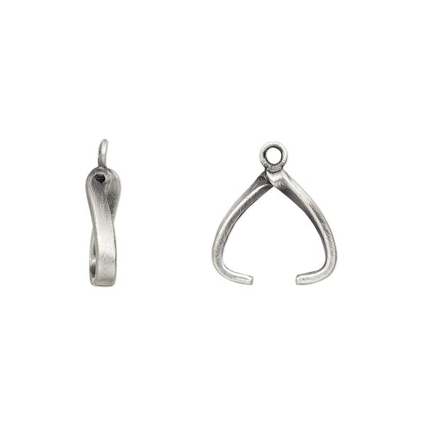 Bail, ice-pick earring, antique silver-plated brass, 12x2mm with 9mm grip length. Sold per pair. image number 0