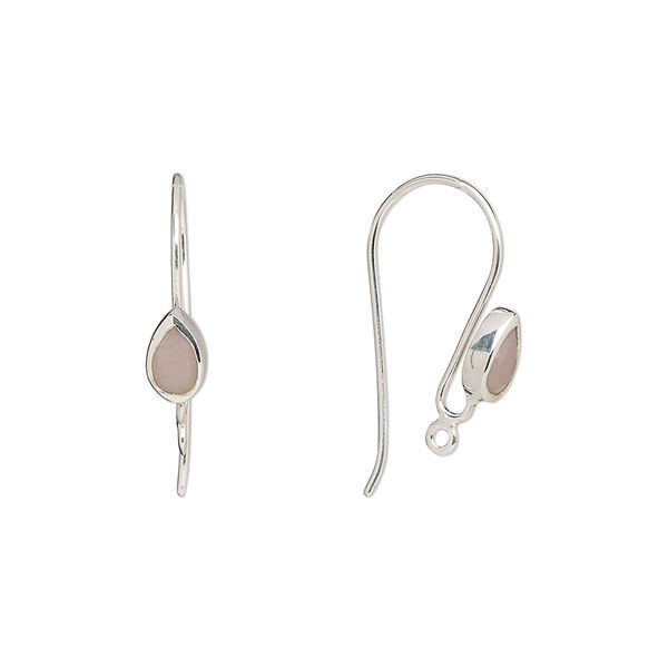 Ear wire, pink opal (natural) and sterling silver, 16mm fishhook with 6x4mm teardrop and closed loop, 22 gauge. Sold per pair. image number 0