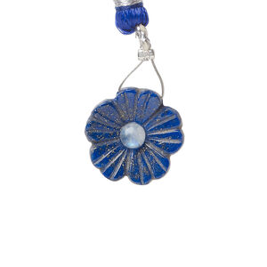 Lapis lazuli / rainbow moonstone 1pkg1, top-drilled hand-cut 1sided carved flower bead natural, 16mm