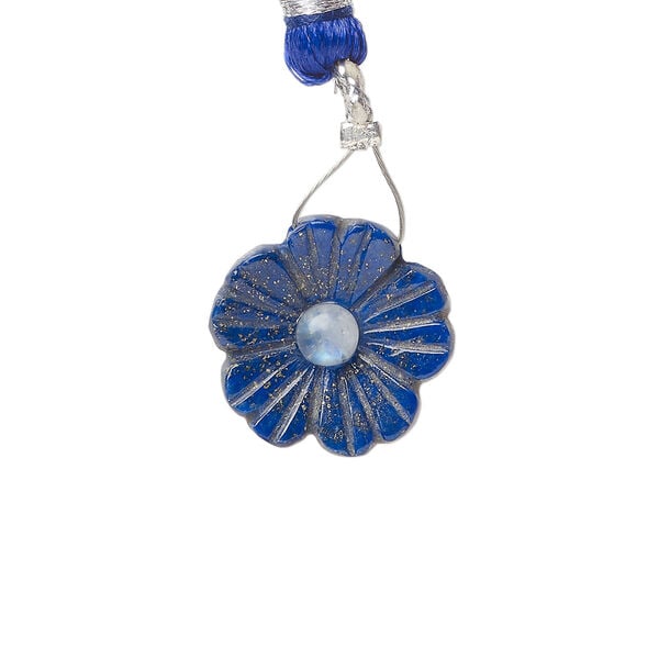 Lapis lazuli / rainbow moonstone 1pkg1, top-drilled hand-cut 1sided carved flower bead natural, 16mm image number 0
