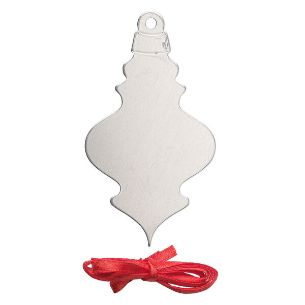 Ornament, ImpressArt®, aluminum and polyester, 3x1-11/16 inch ball with ribbon. Sold per pkg of 3. image number 0