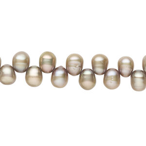 Freshwater pearl 1pkg1, top-drilled rice, 15.5-16 inch pewter 6x5mm-8x5mm cultured