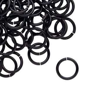 Jump ring, anodized tempered aluminum, black, 12mm round, 9.2mm inside diameter, 15 gauge. Sold per pkg of 100.