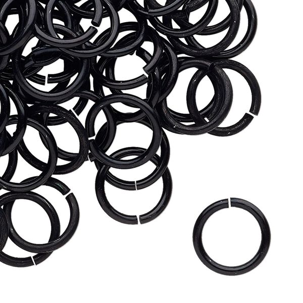 Jump ring, anodized tempered aluminum, black, 12mm round, 9.2mm inside diameter, 15 gauge. Sold per pkg of 100. image number 0