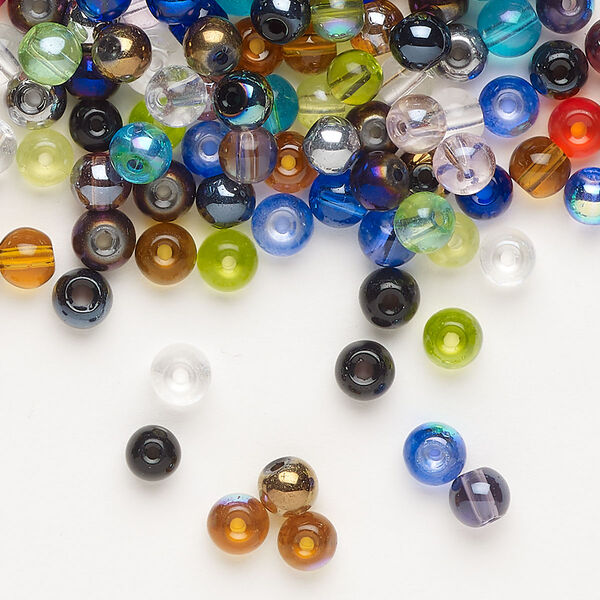 Bead 1pkg1 glass, 3-5mm round, 1 ounce mix opaque to transparent mixed colors image number 0