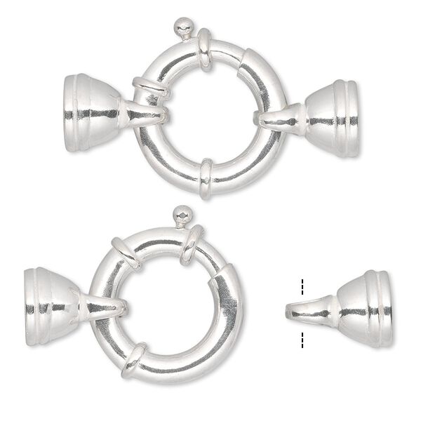 Springring 1pkg1 sterling silver, 36x20mm / fits 7.5mm cord, clasp 1-strand image number 0