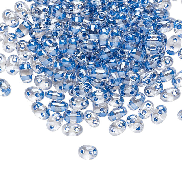 Seed bead, Preciosa Twin™ Czech glass, pkg/10g, 5x2.5mm oval, transparent denim blue terra color-lined clear, (38638). image number 0