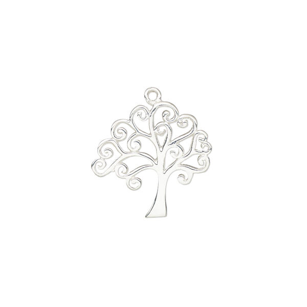 Charm, sterling silver, 17x16.5mm single-sided tree of life. Sold individually. image number 0