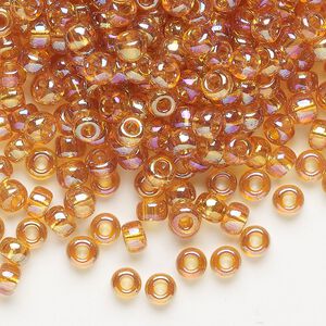 Seed bead, Miyuki, glass, pkg/25g, #6 rocaille, translucent rainbow marigold (RR-2456).