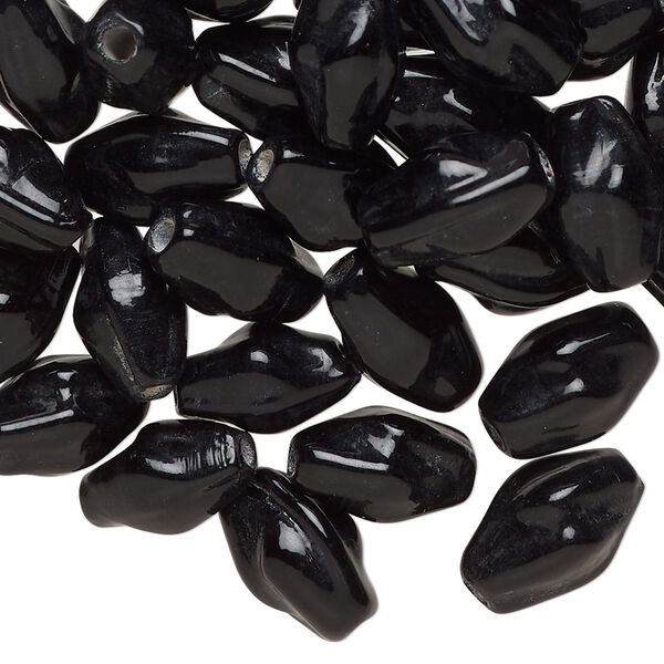 Bead, lampworked glass, opaque black, 12x8mm-13x9mm twisted double cone. Sold per 2-ounce pkg, approximately 65 beads. image number 0