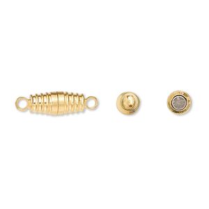 Clasp magnetic 1pkg100, 11x5mm oval, gold-finished brass 1-strand