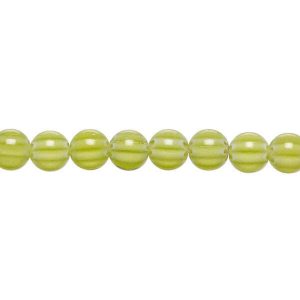 Bead, millefiori glass 1pkg1, translucent dark yellow-green / red / white, 6mm round, 15 inches. image number 0