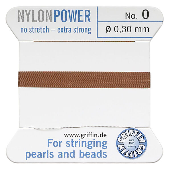 Thread, Griffin, nylon, brown, size #0. Sold per 2-meter card (approximately 78 inches). image number 0