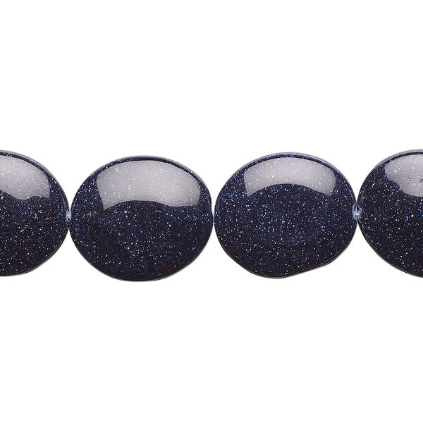 Bead, blue goldstone (glass) (man-made), 16x14mm flat oval. Sold per 15-1/2" to 16" strand. image number 0