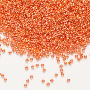 Seed bead, Miyuki, glass, pkg/35g, #15 rocaille, opaque luster orange (RR-424).