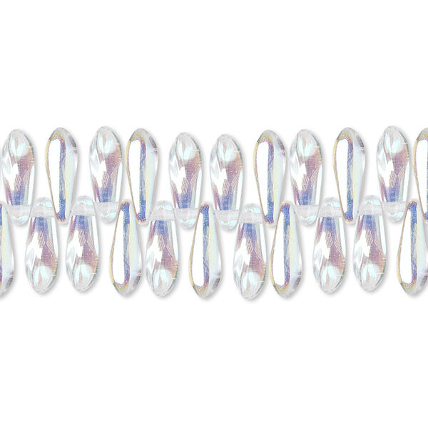 Bead, Czech pressed glass, clear AB, 10x3mm top-drilled dagger. Sold per 15-1/2" to 16" strand, approximately 190-200 beads. image number 0