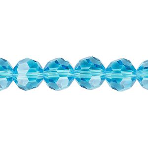 Bead 1pk 32 facets transparent turquoise blue, Celestial Crystal® 10mm round 15.5-16 inch