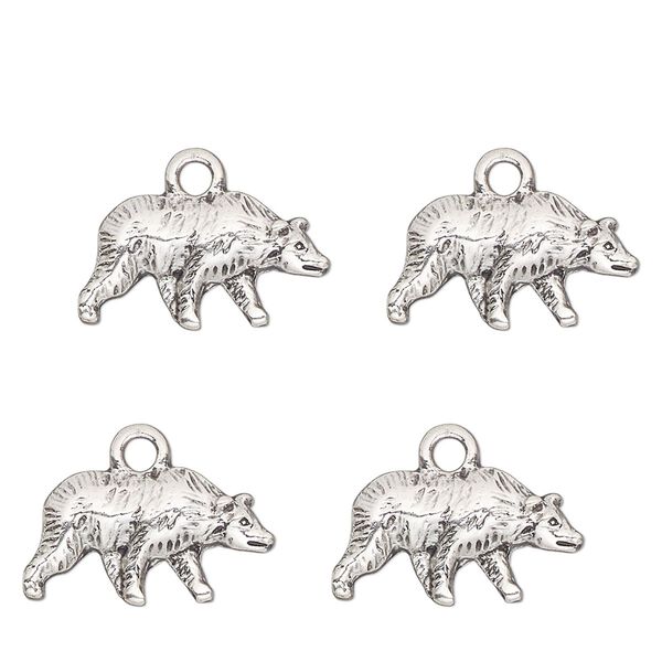 Charm, antique silver-finished "pewter" (zinc-based alloy) , 17x9mm single-sided bear. Sold per pkg of 4. image number 0