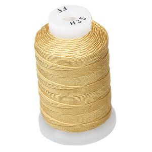 Thread, Purely Silk™, gold, size FF. Sold per 115-yard spool.