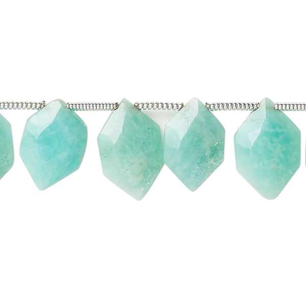 Bead, amazonite (natural), hand-cut 13x7mm side-drilled faceted puffed hexagon, B grade, Mohs hardness 6 to 6-1/2. Sold per pkg of 22. image number 0