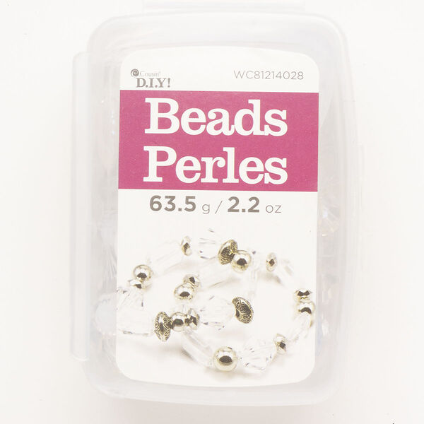 Bead mix acrylic 1pk 10x9mm-31x24mm single-drilled double-drilled mixed shapes clear white grey, 2.2 ounce image number 0