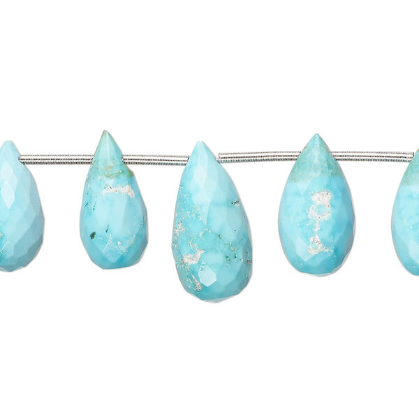 Imperial crown turquoise 1pkg5, hand-cut top-drilled faceted teardrop bead natural B grade, 10x7mm-17x10mm image number 0