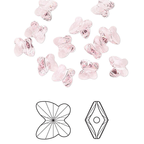 Bead 12pk light rose, Crystal Passions® 6x5mm butterfly 5754 image number 0