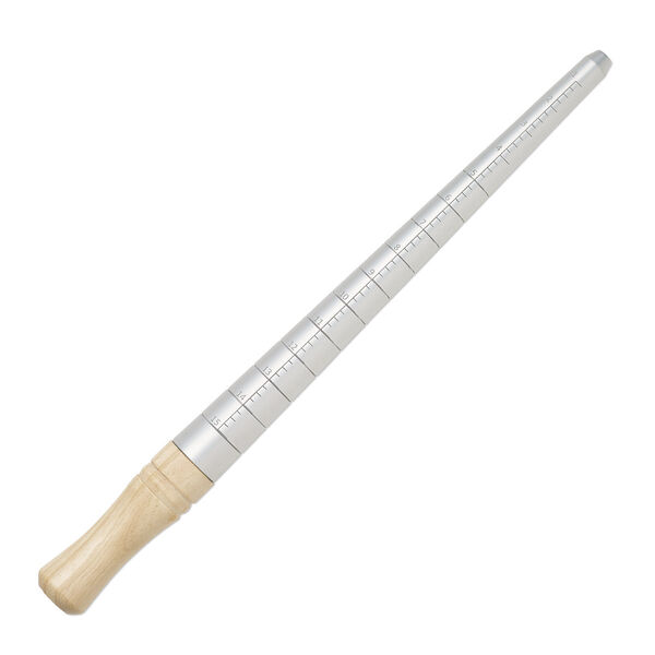 Ring mandrel, rubber tree wood and chrome-plated aluminum, matte, 12-1/2 x 1 inch, US ring sizes 1-15. Sold individually. image number 0