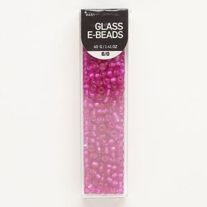 Seed bead, glass, 40g, translucent silver-lined fuchsia, #6 round.