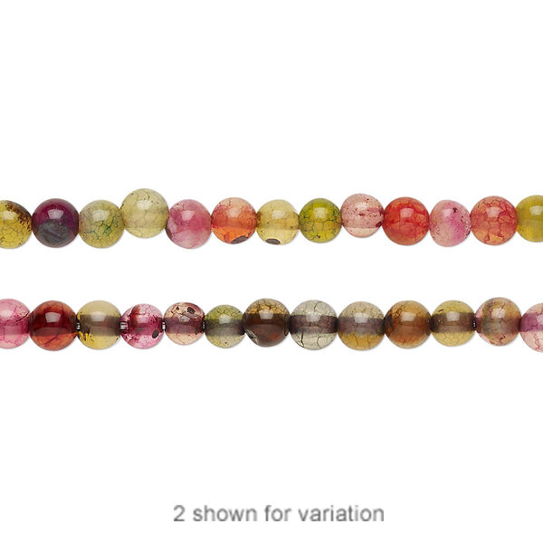 Bead 1pkg1 agate, 3-4mm round C grade, 14 inch dyed mixed colors image number 0