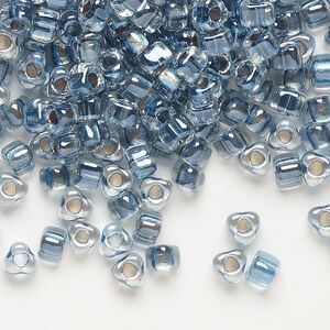 Seed bead, Miyuki 1pkg10g, glass, #5 triangle, transparent dark blue inside dyed color clear (TR-1115)