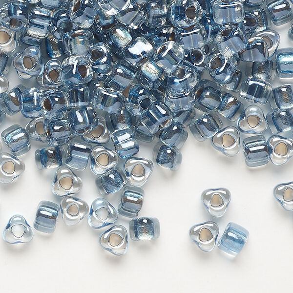 Seed bead, Miyuki 1pkg10g, glass, #5 triangle, transparent dark blue inside dyed color clear (TR-1115) image number 0