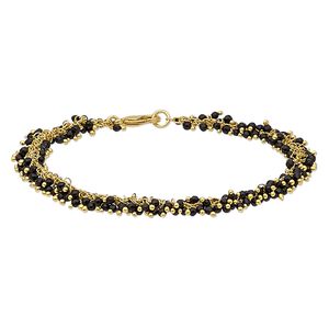 Bracelet, black onyx (dyed) and gold-finished brass, 8mm wide with 2mm faceted round, 7-1/2 inches with lobster claw clasp. Sold individually.