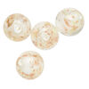 Bead, lampworked glass, clear /opaque white/ glow-in-the-dark / gold, 14mm round. Sold per pkg of 4. image number 0