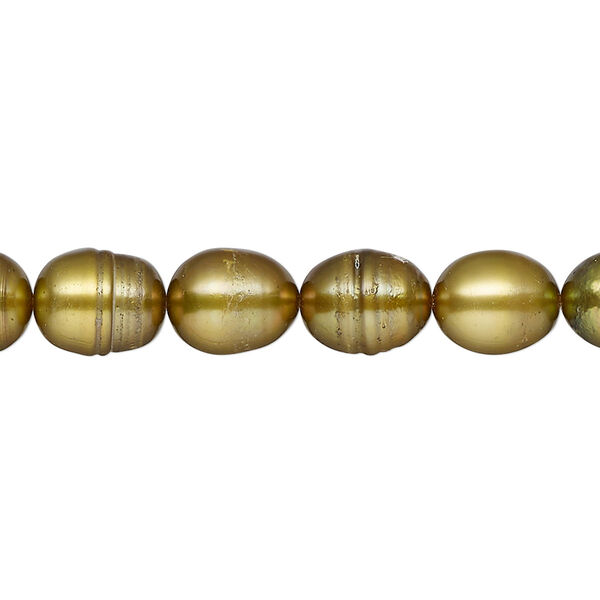 Pearl, cultured freshwater (dyed), moss, 8-9mm rice, D grade, Mohs hardness 2-1/2 to 4. Sold per 15-inch strand. image number 0