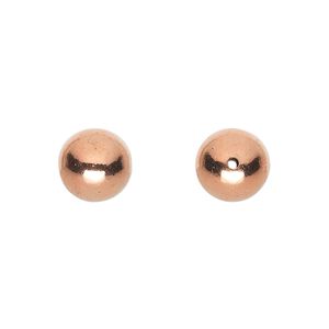 Bead, shiny copper, 10mm hollow smooth round. Sold per pkg of 10.