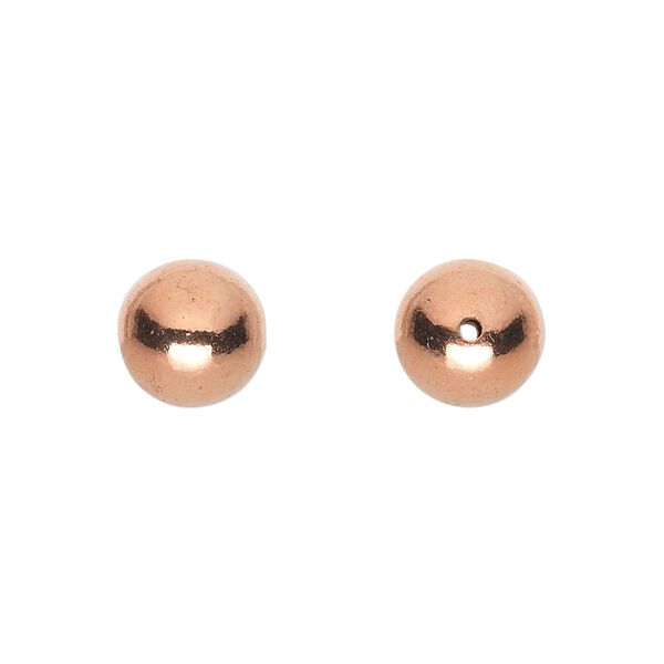 Bead, shiny copper, 10mm hollow smooth round. Sold per pkg of 10. image number 0