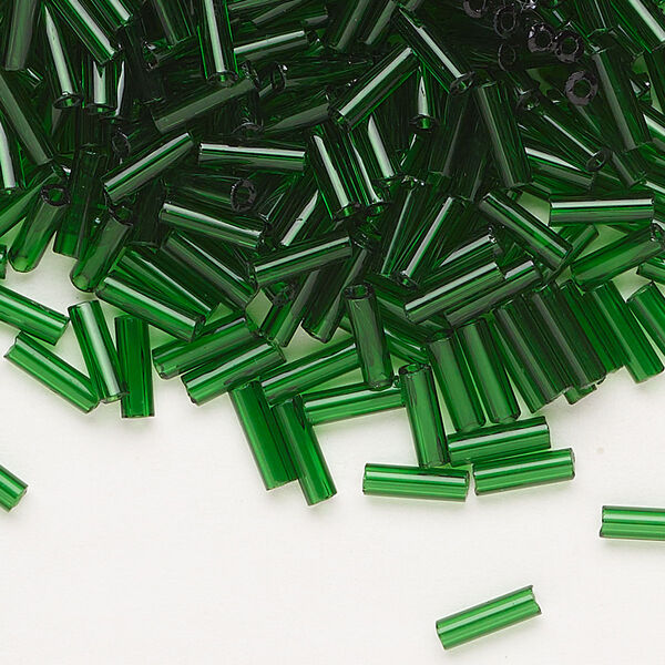 Bead, Preciosa Ornela Czech glass, bugle bead, pkg/500g, 1/4 inch, transparent medium green, (50060). image number 0