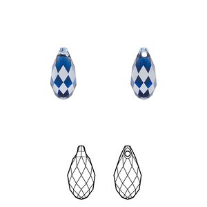 Briolette 2pk dark sapphire, Crystal Passions® Regenerated 11x5.5mm pendant drop 6010