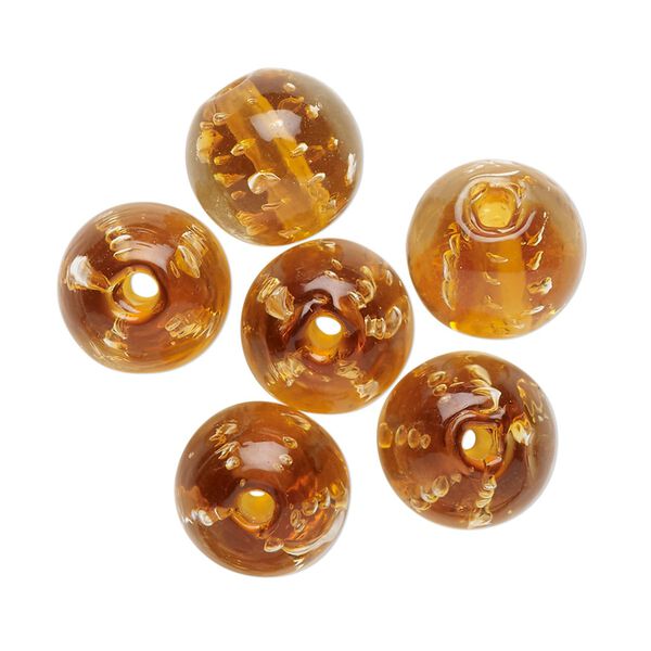 Bead, lampworked glass, translucent gold, 12mm round. Sold per pkg of 6. image number 0