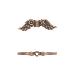 Bead, antique copper-plated "pewter" (zinc-based alloy), 23x6mm double-sided angel wings. Sold per pkg of 20.