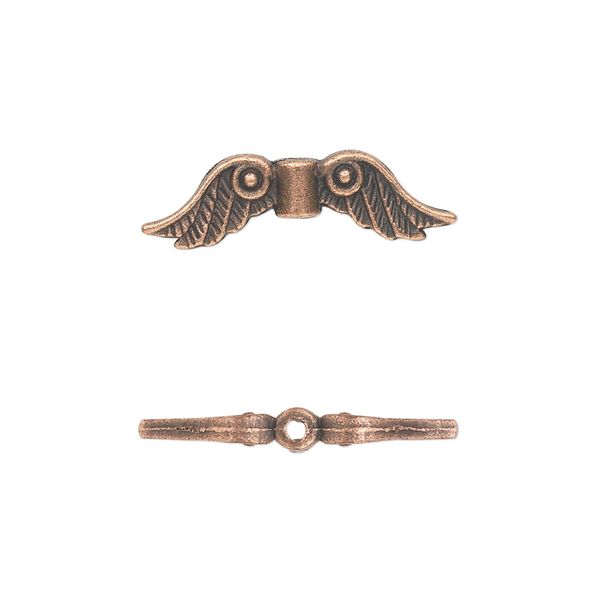 Bead, antique copper-plated "pewter" (zinc-based alloy), 23x6mm double-sided angel wings. Sold per pkg of 20. image number 0