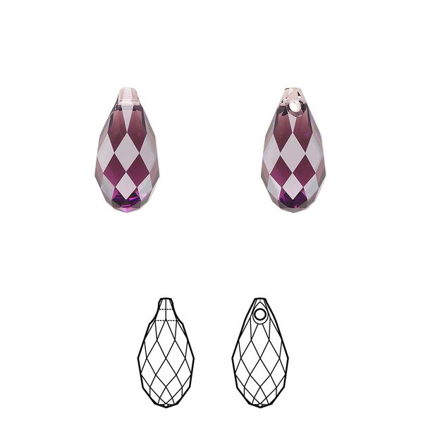 Briolette 24pk amethyst, Crystal Passions® 13x6.5mm pendant drop 6010 image number 0