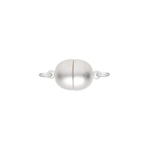 Clasp magnetic 1pkg1 satin silver-plated, 10x9mm oval, brass 1-strand